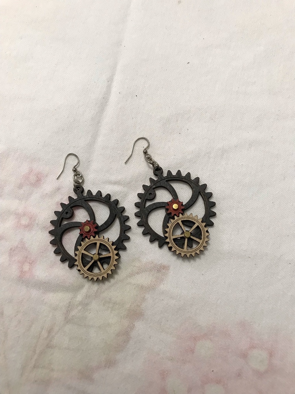 Brown Wood Cool Gear Dangle Earrings